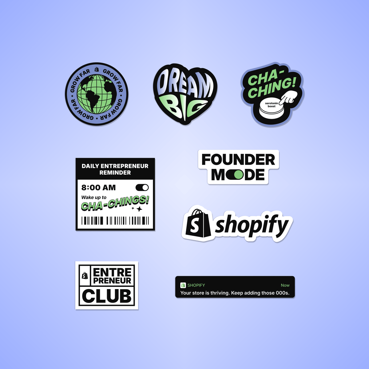 Founder Mode Sticker Pack de Shopify Supply, vista 3